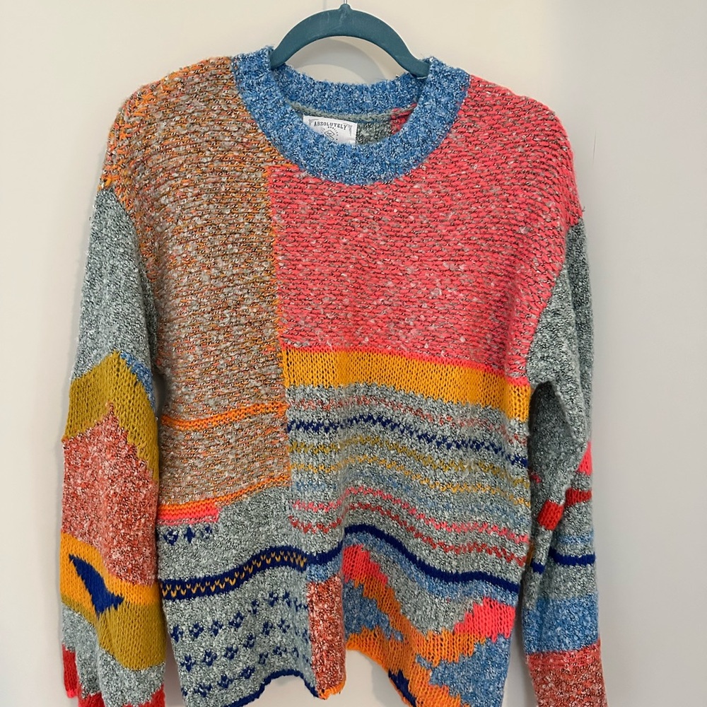 NWT Absolutely Colorblock Knit Crew Sweater - Coral, Blue, Gray, Mustard